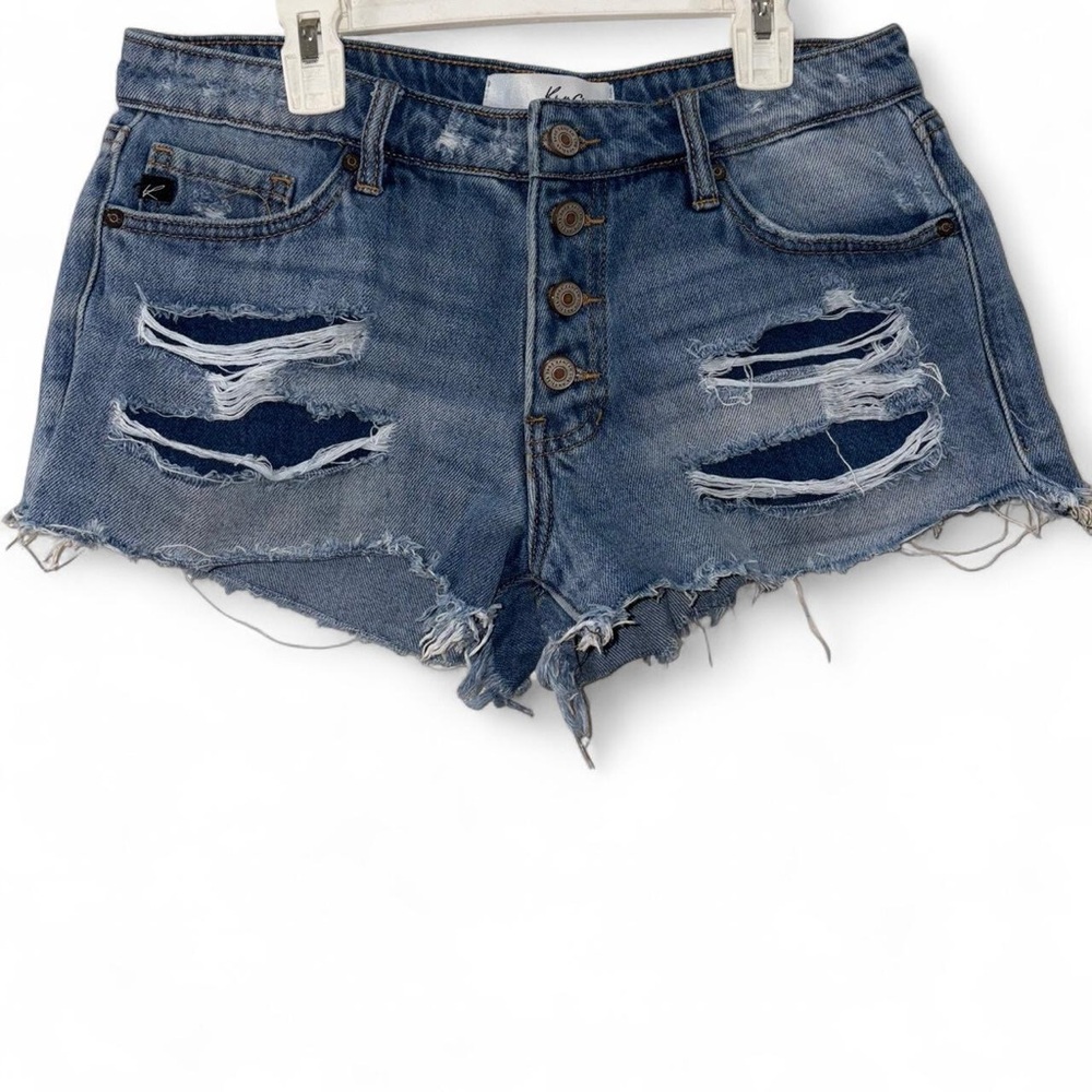 KanCan Blue Distressed Jean Shorts High-Waisted 100% cotton